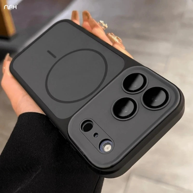 For iPhone 17 Pro Max Luxury Magsafe Magnetic Soft Frame Matte Phone Case For iPhone 11 12 13 14 15 16 Lens Protective Cover