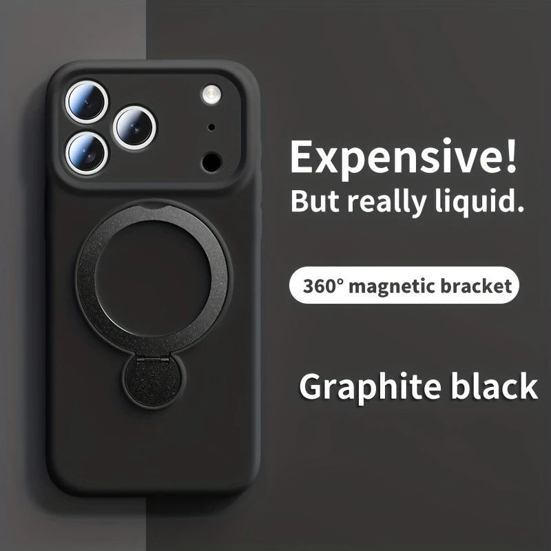 High-end liquid silicone phone case，Applicable iPhone 17 Pro Max、16、15、14、13、12 and 11 Pro Max，Equipped 360 Degree Rotating Brac