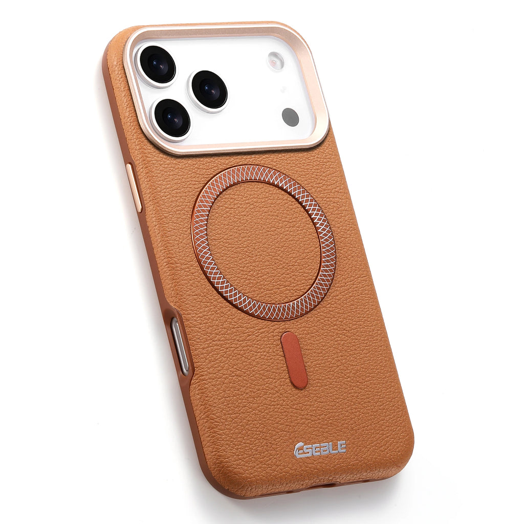 Lychee Pattern PU Leather Magnetic Case For IPhone 17  16 15 14 13 Pro Max Light Thin Wireless Charge Shockproof Cover