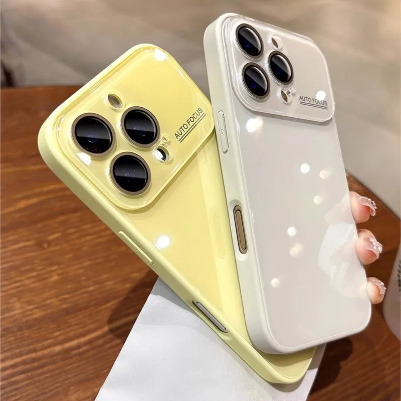 Luxury Candy Tempered Glass Camera Protection Case for iPhone 17 16 15 14 13 12 Pro Max Shockproof Bumper Armor Hard Cover Capa