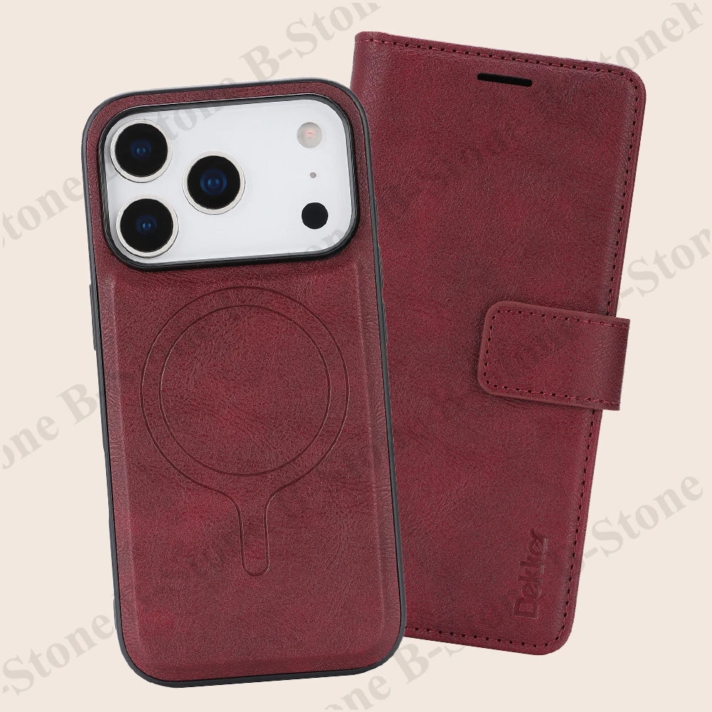 2 In 1 Leather Flip Case for Iphone 17 Promax 16 Pro Max 15 Plus 14 13 12 17E 16E Pm Magnetic Cash Card Holder Wallet Phone Case