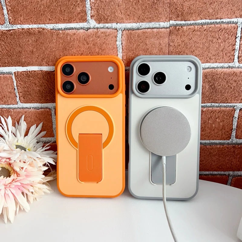 Luxury Folding Stand Magnetic Phone Case For IPhone17 Air 16 15 14Plus 12 13 Pro Max For Magsafe Wireless Charge Protector Cover