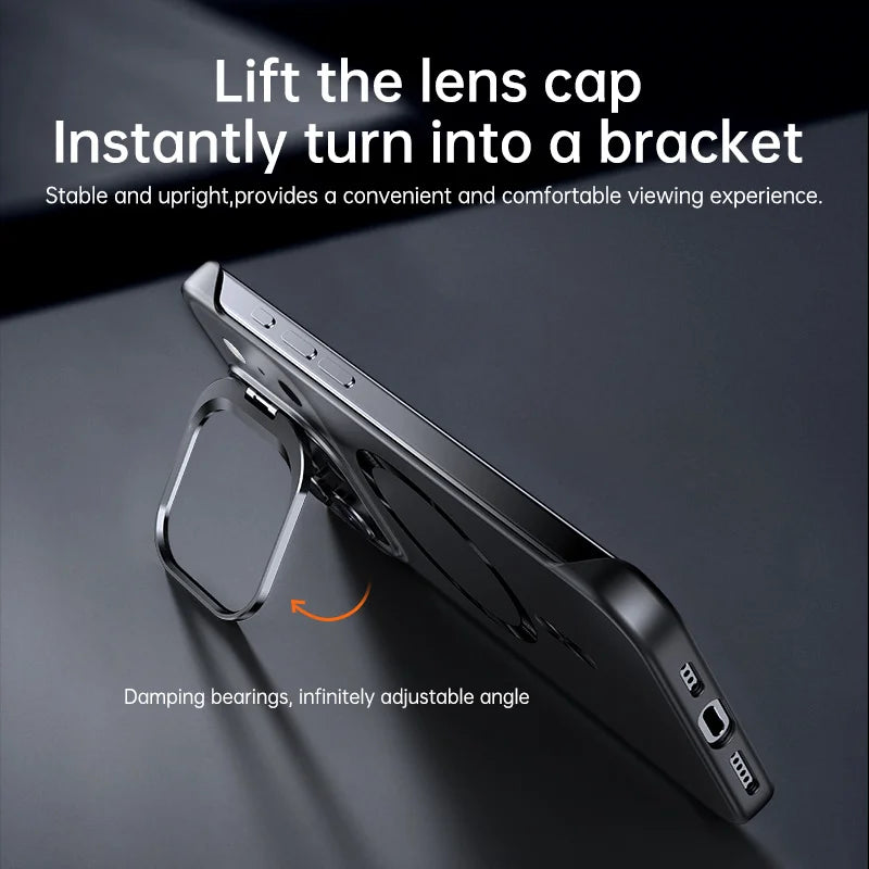 Lens Holder Frameless Magnetic Case For iPhone 17 16 15 14 Pro Max Air 13 For Magsafe Solid Color Ultra Thin Skin Feel PC Cover