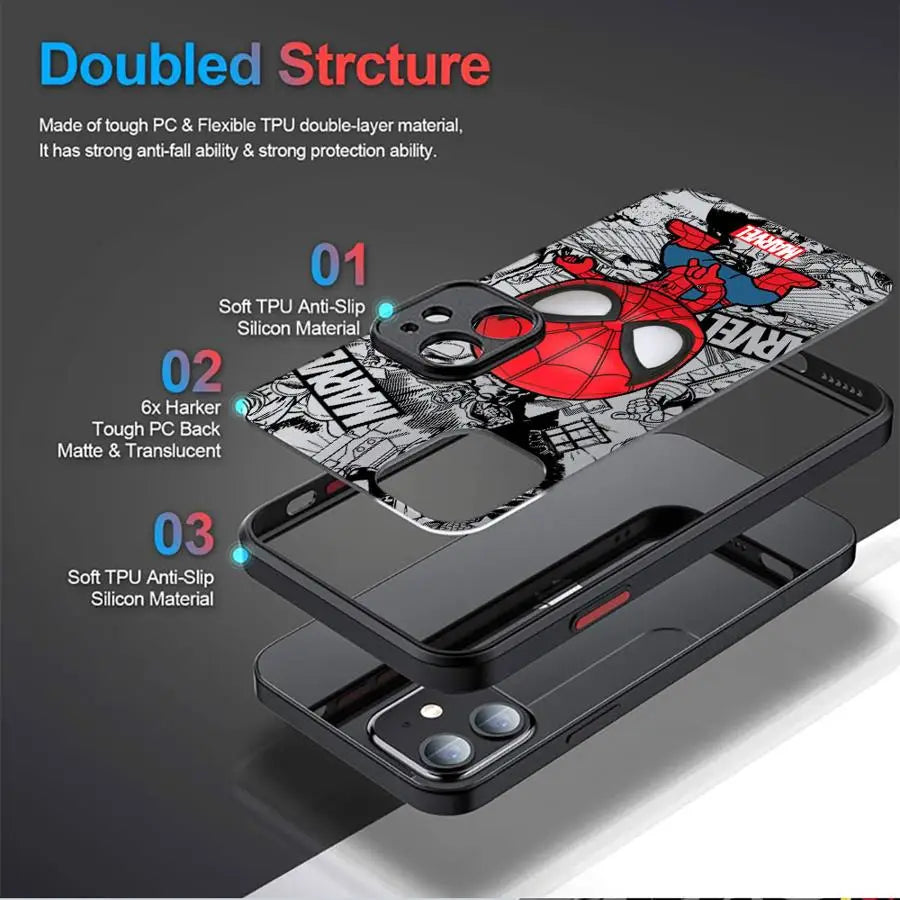 Case for iPhone 7 8 15 Plus 16e 14 12 XS 11 16 Pro Max 13 Mini X Back Phone Cover Marvel Spider-Man Iron Man Cool