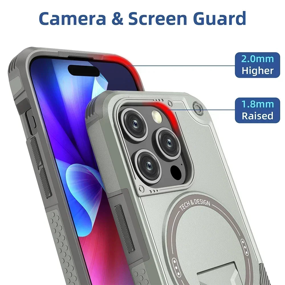 For Magsafe Case for IPhone 17 16 14 13 11 12 15 Pro Max Plus Magnetic Wireless Charging Wrist Strap Stand Hard Anti-fall Cover