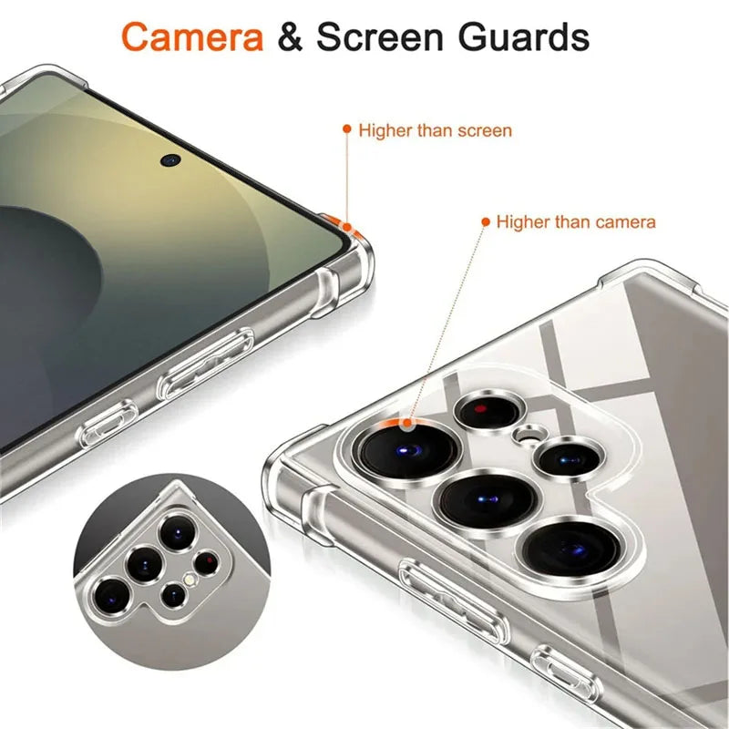 Ultra-thin Transparency Phone Cases For Samsung S26 Ultra S23 FE S22 S21 S20 S25 Edge S24 Plus Airbag Anti-Fall Protection Cover