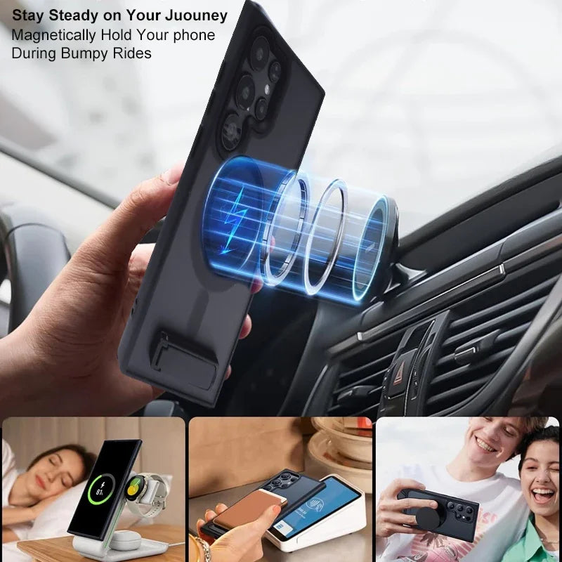 UYUXIO Magnetic Mobile Phone Case with Kickstand for Samsung Galaxy S26 S25 S24 S23 Ultra FE S22 Plus A16 A55 A56 Stand Cases