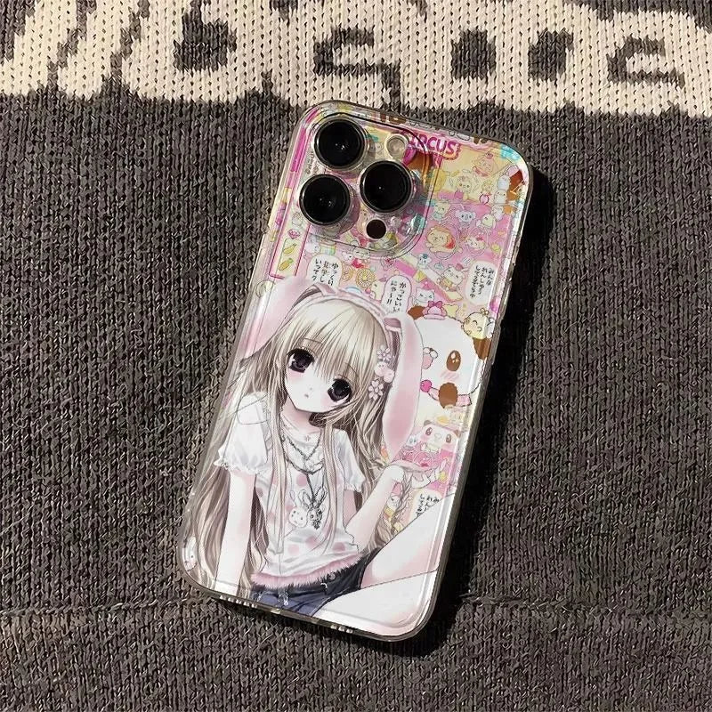 Kawaii Chibi Bunny Girl Rabbit Clear Phone Case for iPhone 17 16 15 14 13 12 11 16E Series Pro Max Plus Double Layer Protection