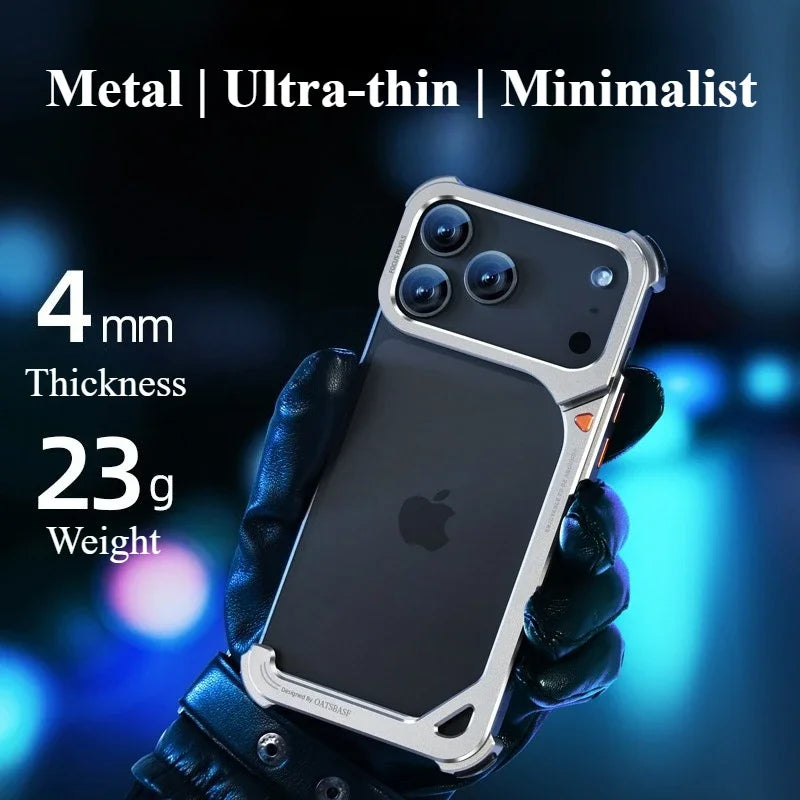 Oatsbasf 9-Shaped Metal Frameless Phone Case for iPhone 17 Pro Max/17 Pro with Stand Magsafe Minimalist Bumper Shockproof Cover