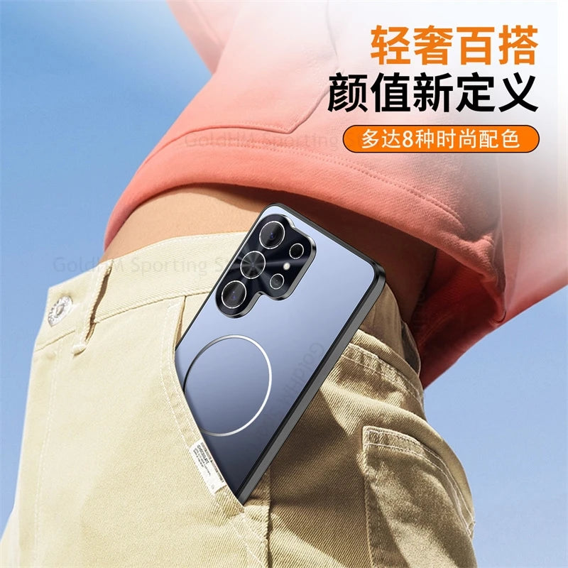 For Magsafe Laser Plating Phone Case For Samsung S26 Ultra 5G Magnetic Electroplating Matte Cover For Galaxy S25 Ultra S26 Plus