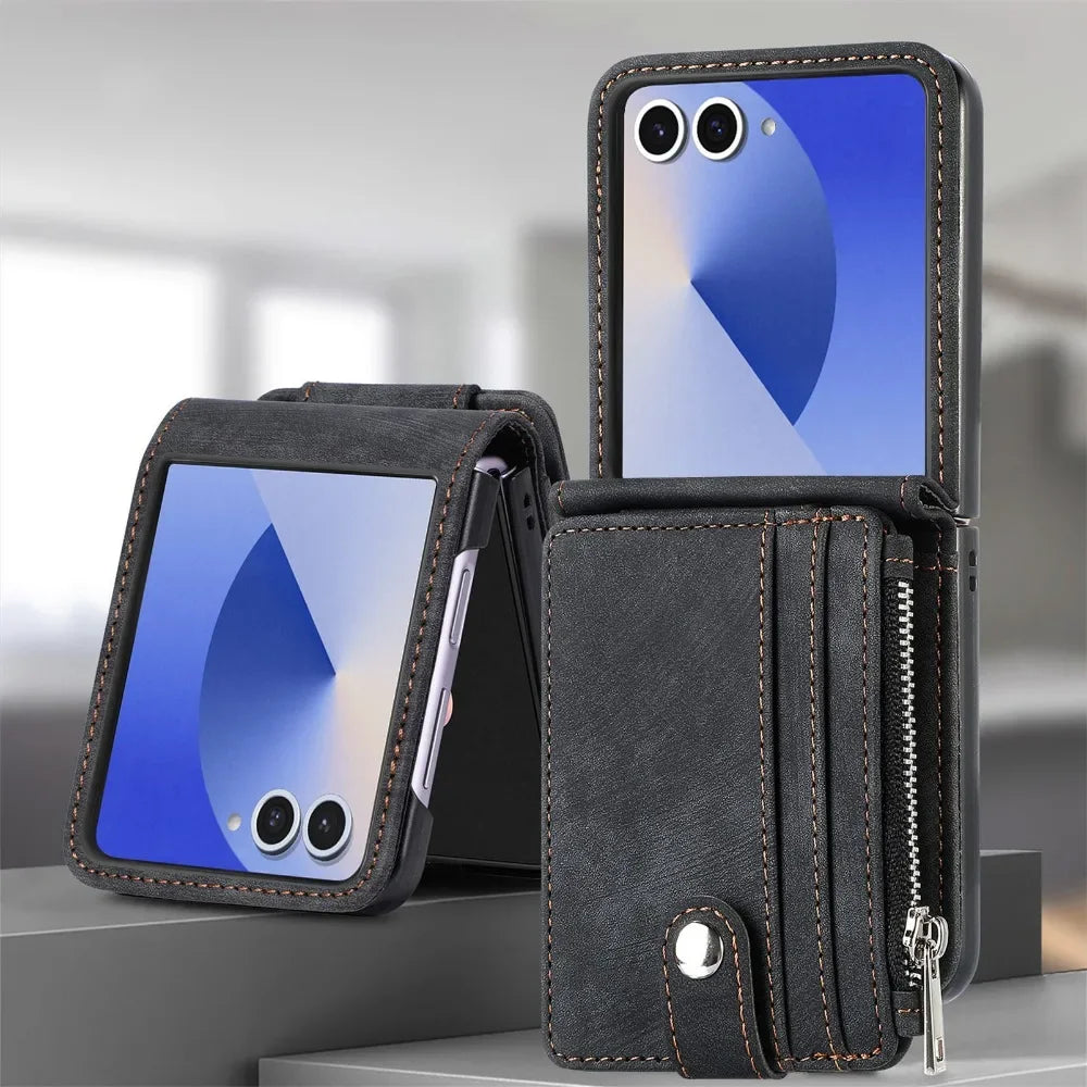 2 in 1 Detachable Leather Wallet Cover For Samsung Galaxy Z Flip 7 fe 6 5 4 3 Flip7 Flip6 Flip5 5G Phone Case with Card Holder
