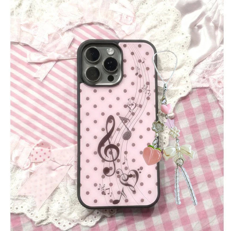INS Korean Pink Brown Polka Dot Notes Phone Case For iPhone 17 Air 16 15 14 12 13 11 Pro Max Mini Plus Anti Fall  Back Y2k Cover