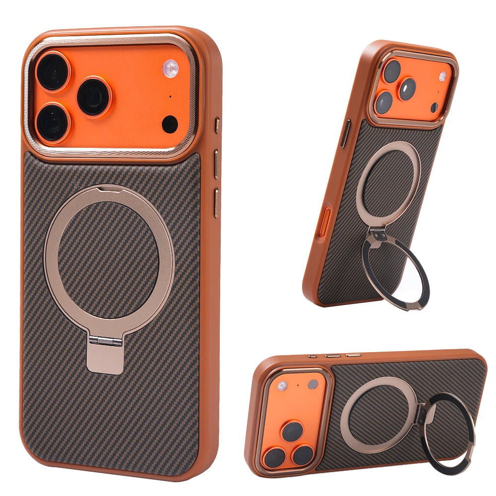 Magnetic Carbon Fiber Pattern Phone Case 360 Degree Rotating Magnetic Stand For Phone17Pro 17 Pro Max