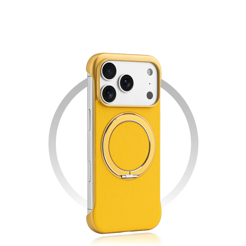 Borderless Leather Ring Holder Bracket Phone Case For iPhone 17 Air 16 15 14 13 12 11 Pro Max Plus Magnetic Magsafe Hard Cover