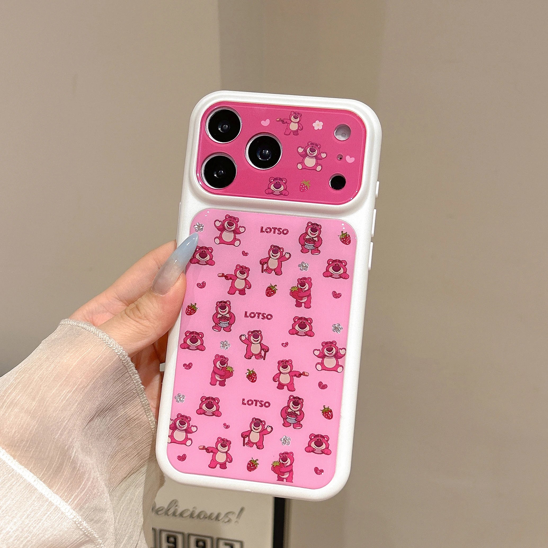 Cute Lotso Strawberry Bear Phone Case for iPhone 17 17Pro 16 15 Pro Max Full Print Kawaii Shockproof Soft TPU Protective Cover