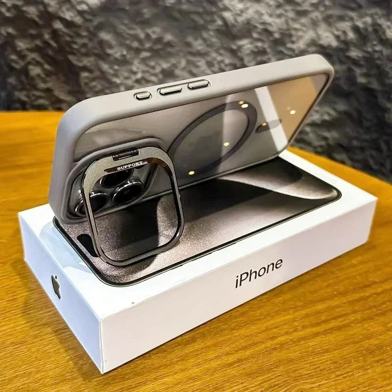 Luxury Stand Glass Lens Protection For Magsafe Phone Case For iPhone 17 Air 16 15 14 Plus 13 12 11 Pro Max 16e Magnetic Cover