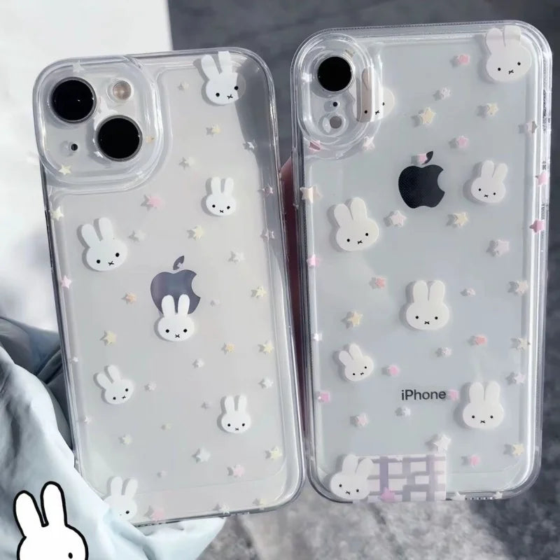 Luxury Cute full screen colorful star Miffy Phone Case For iPhone 11 12 13 14 15 16 17 Pro Max Plus Lovely cartoon Miffy Cover﻿﻿