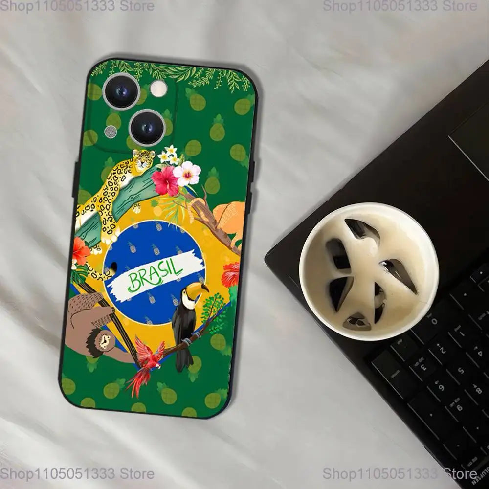 Brazil Brazilian Flag Phone Case For iPhone 17,16,15,14,13,12,11,Pro,XS,Max,XR,Plus,E,SE4,Mini Black Soft Cover