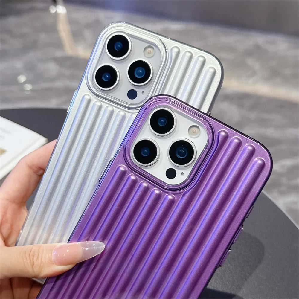 Luxury Corrugated Metallic Paint Matte Case For iPhone Air 11 12 13 14 15 16 17 Pro Max Plus 16E Soft TPU Shockproof Back Cover