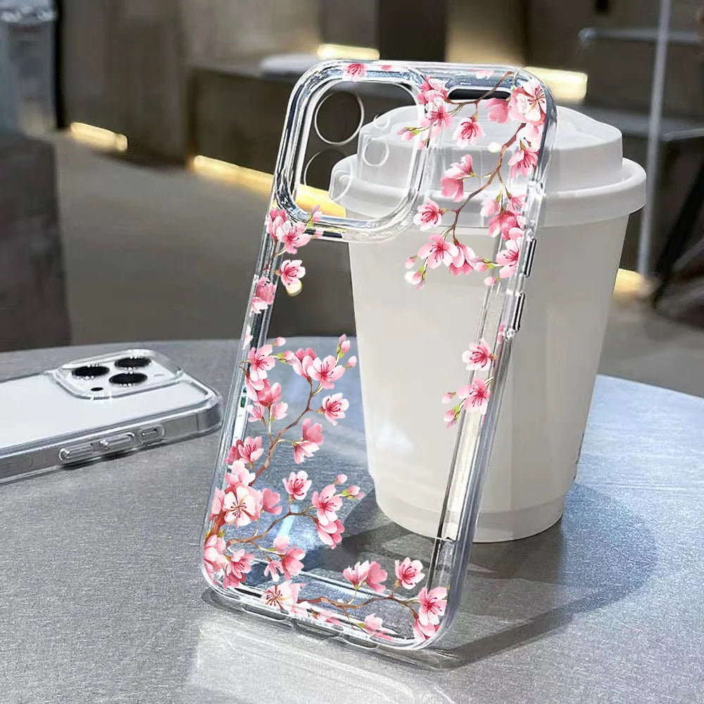 Shockproof Transparent Case For iPhone 15 16 13 11 12 14 Pro Max 7 8 Plus XR XS X SE Aesthetic Flower Cover Silicone Soft Funda