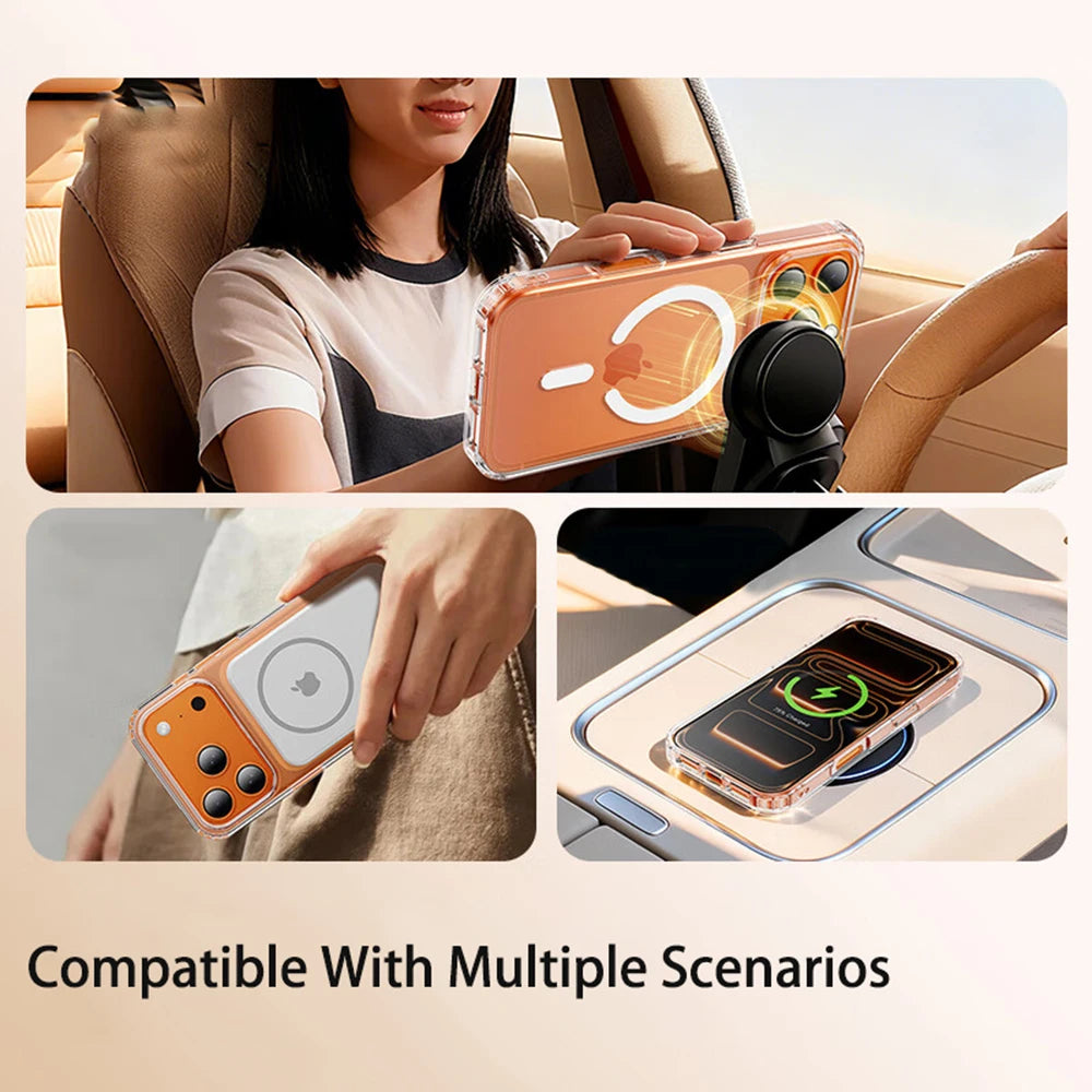 For Magesafe Phone Case for iPhone 17 16 15 14 13 12 11 Pro Max Air Plus Magnetic Wireless Charge Transparent Case Back Cover