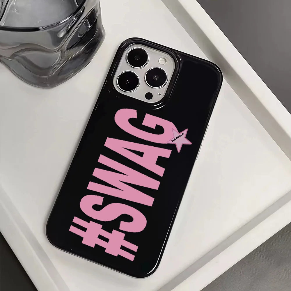 Y2K Aesthetic #SWAG Case for iPhone 17 16 15 14 13 12 11 Pro Max Plus Pink Star Design Cool Girl Camera Protection Back Shell