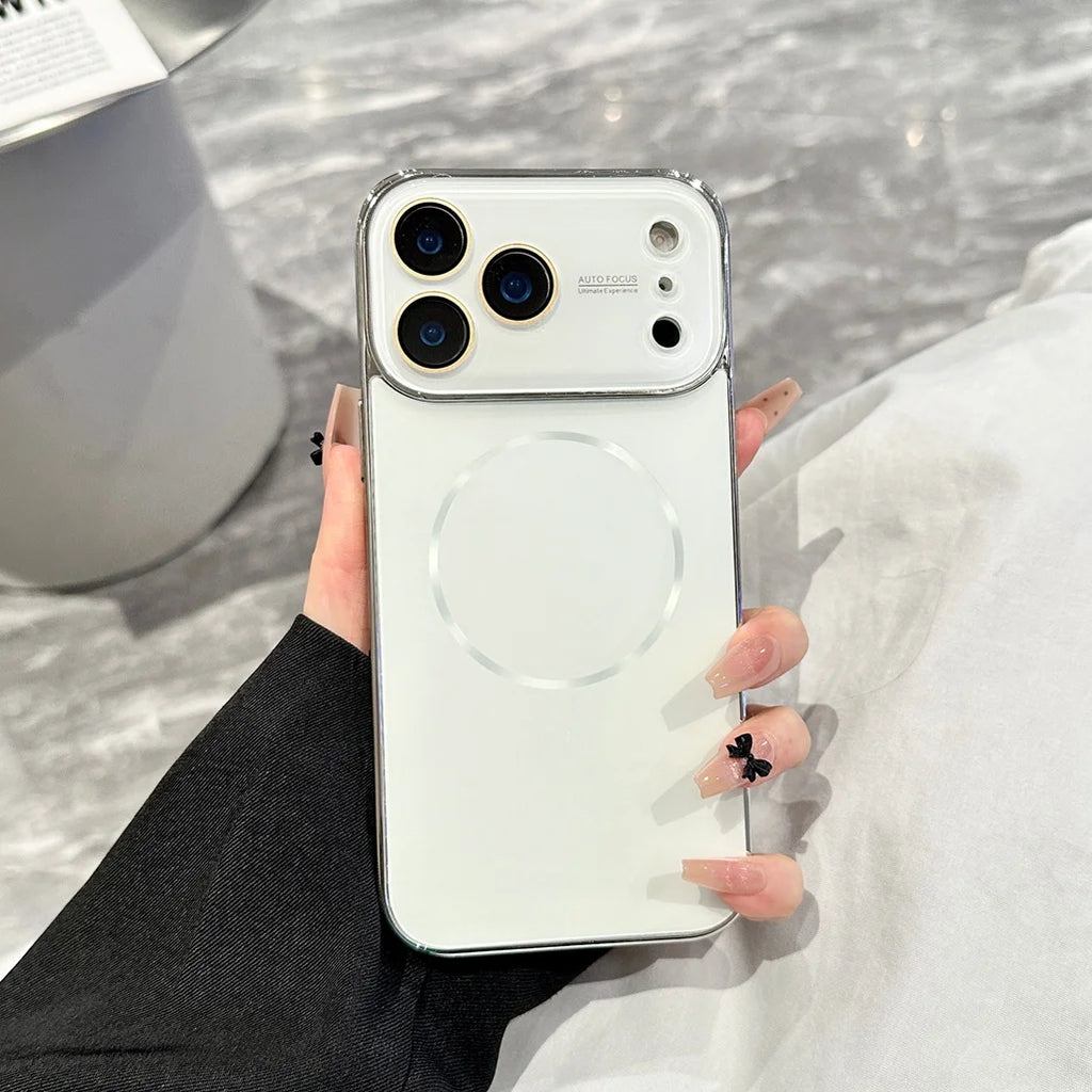 Luxury Plating Matte For Magsafe Wireless Charge Case For iPhone 17 16 15 14 13 Pro Max Magnetic Glass Lens Protection Cover