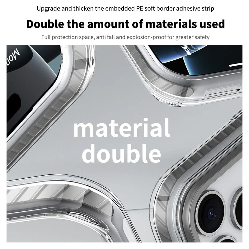 Luxury PE Striped Border Cover For Magsafe Magnetic Wireless Charge Clear Phone Case For iPhone 17 Air 16 E 15 14 13 12 Pro Max