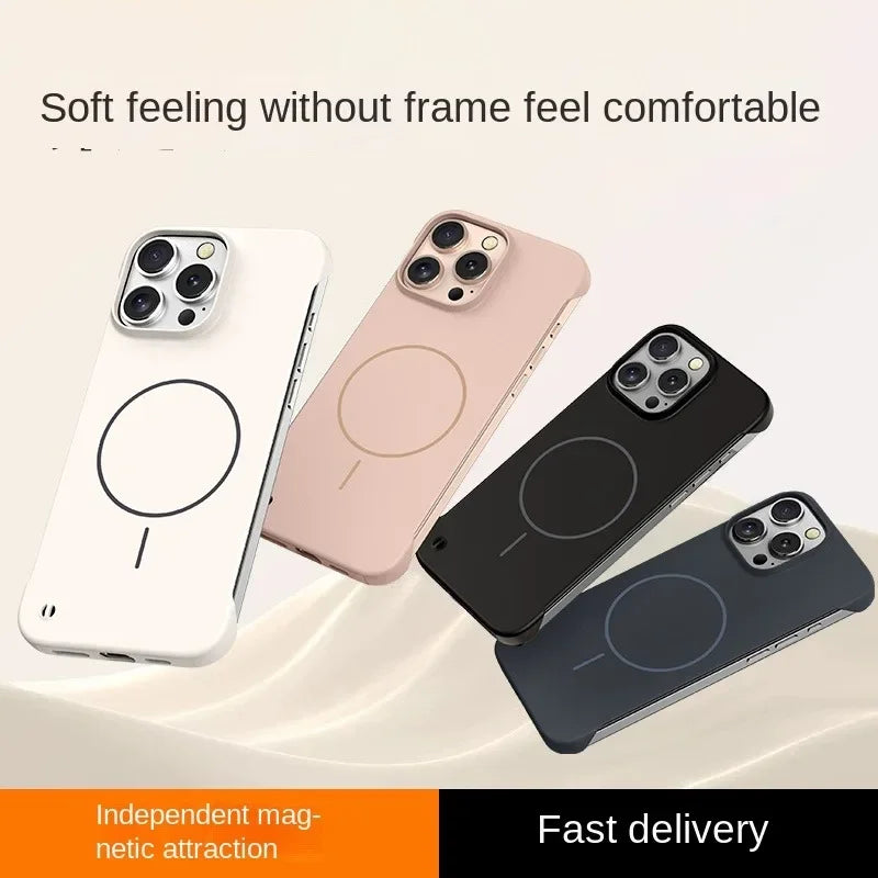 Ultra Thin Hard PC Matte Frameless Cooling Case For iPhone 16E 16 15 14 13 17 Pro Max Plus For Magsafe Magnetic Shockproof Cover