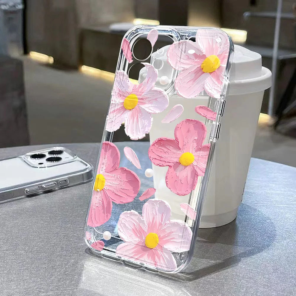 Pink Peach Flower For iPhone 17 16 11 15 12 13 14 Pro Max Case 17 Air 17pro Max iPhone11 iPhone17 Clear Back Cover Bumper Funda