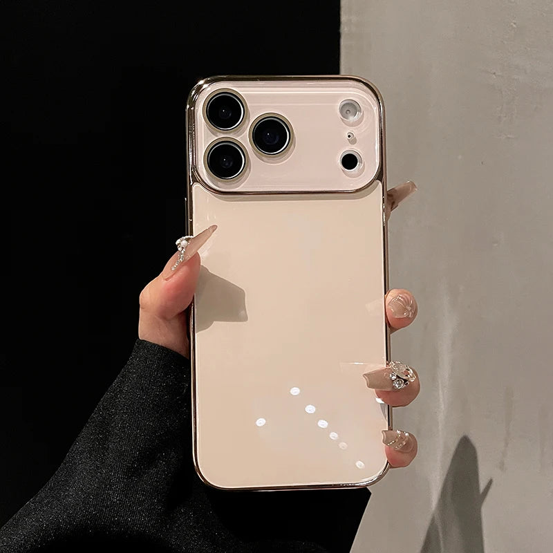 Luxury Tempered Glass Phone Case For iPhone 17 16 15 14 13 12 11 Pro Max Plus Crystal Lens Protection Plating Bumper Hard Cover