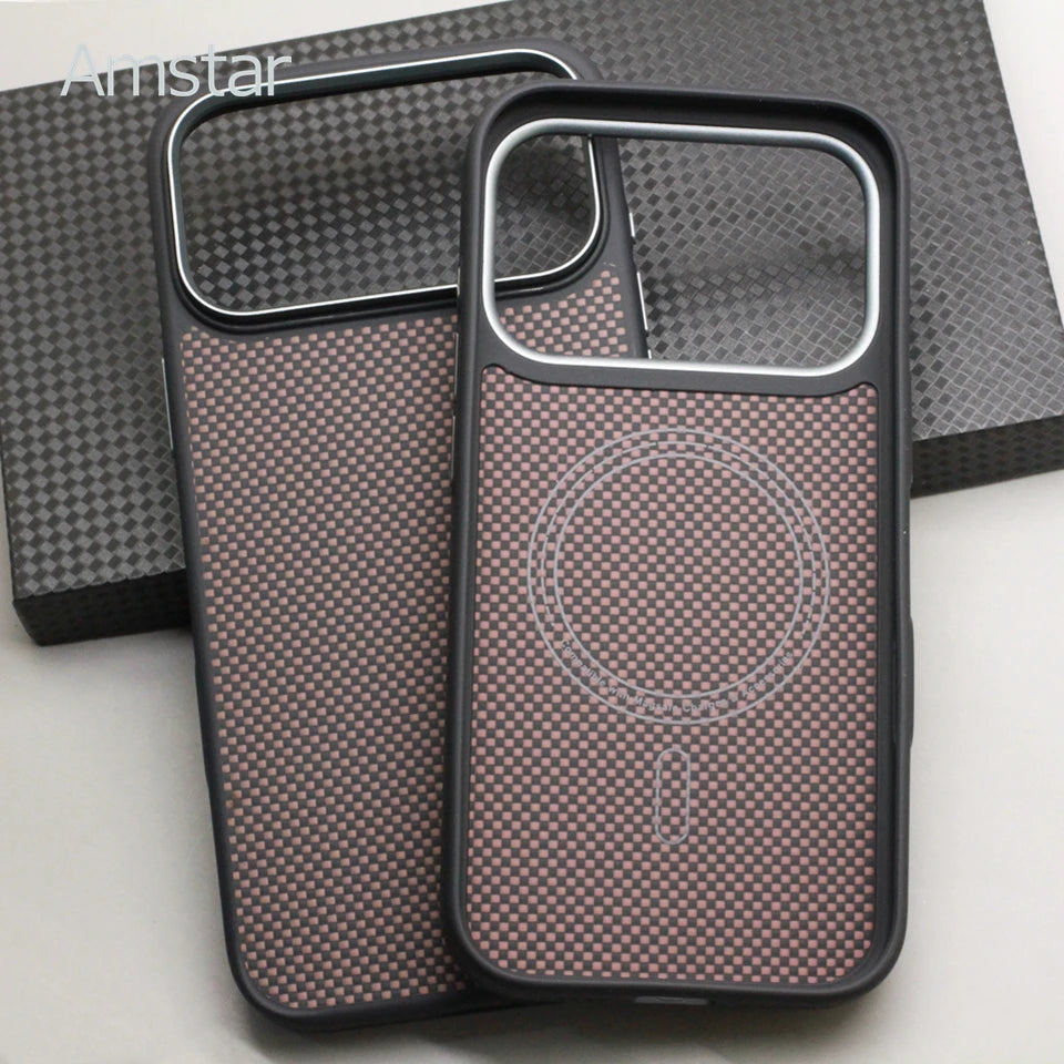 Carbon Fiber Magnetic Case TPU Soft Frame for iPhone 17 Pro Max / 17 Pro Kevlar Aramid Fiber Anti-fall Magnetic Case
