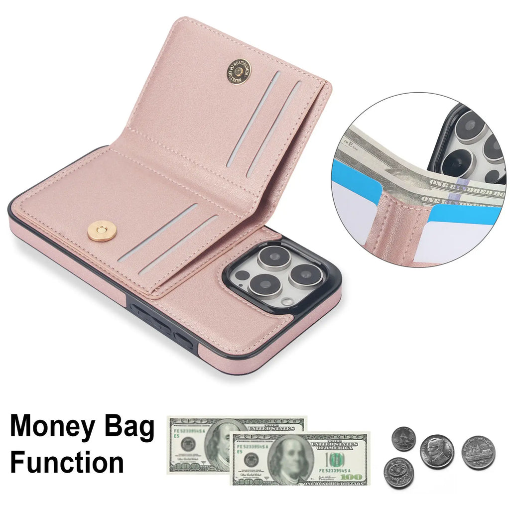 Wallet Case with Card Holder, 360° Rotation Ring Kickstand Magnetic Clasp for iPhone 16 15 14 13 12 11 Pro Max SE 2022 XR XS Max