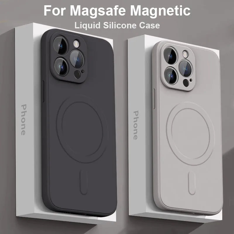 Magnetic Wireless Charge Liquid Silicone Case For iPhone 16 17 Air 15 14 13 12 11 Pro Max Plus Mini For Magsafe Soft Cover funda