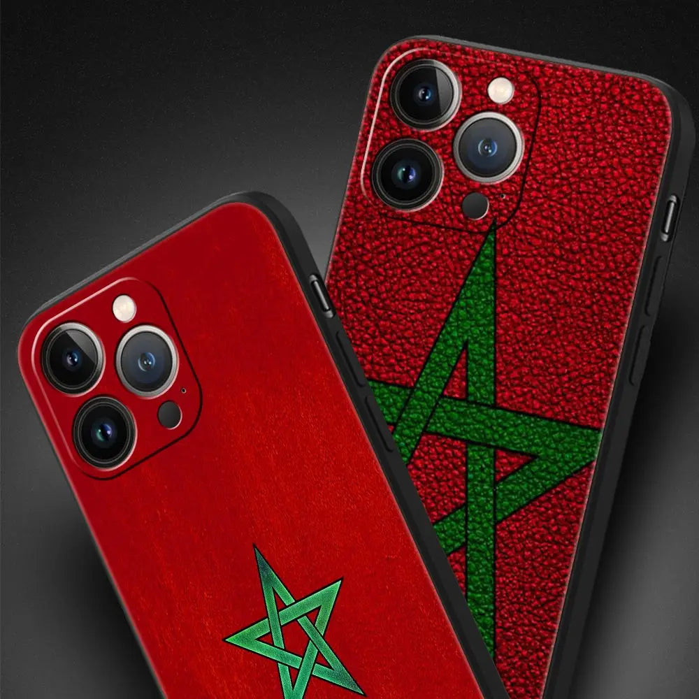 Morocco Flag Passport Luxury Phone Case For iPhone 13 15 14 12 11 Pro MAX XR X SE XS 7 8 Plus Silicone Black Cover Shell