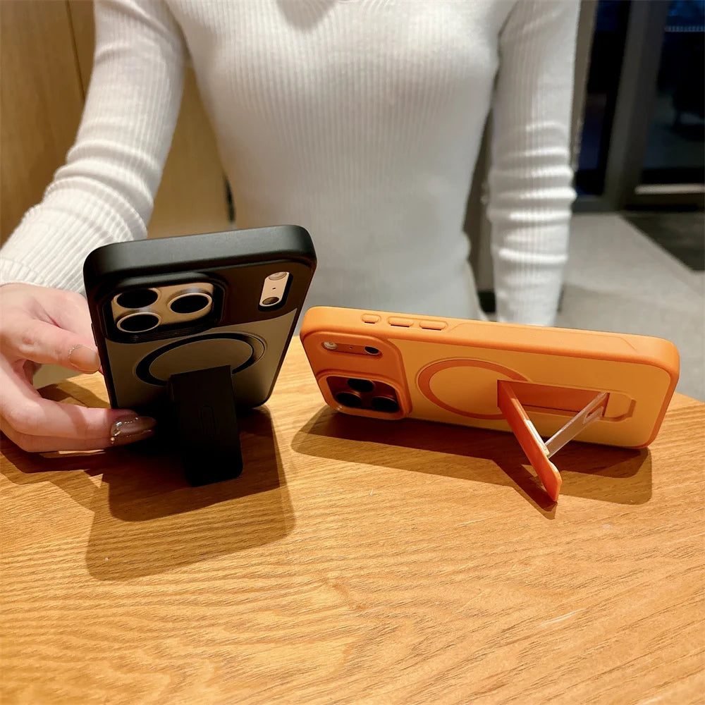 For Magsafe Magnetic Phone Case with Invisible Foldable Kickstand For iPhone 17 Pro Max Air 17e 16e 16 15 14 Plus 13 12 11 Cover
