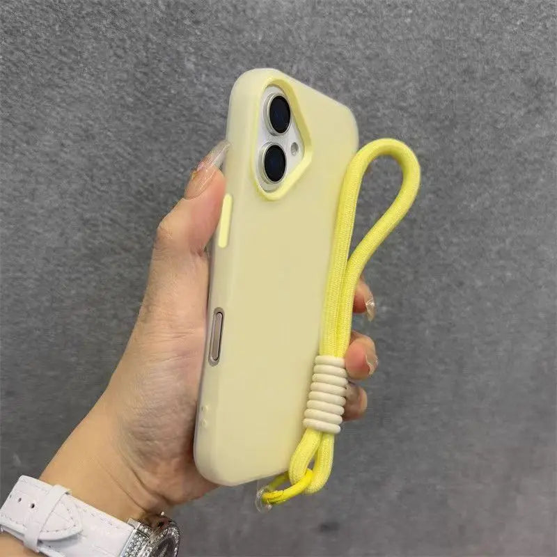 Soft Matte Candy Transparent Phone Case For iPhone 17 16 Pro Max 15 14 13 12 11 XS X 7 8 Plus 16e Hand Wrist Strap Lanyard Cover