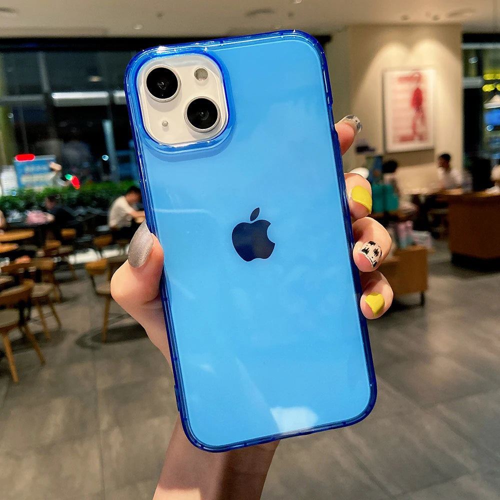 Ins Neon Fluorescent Color Clear Phone Case For iPhone 17 16 15 14 Pro 11 12 13 Pro Max XR XS 8 Plus Soft Shockproof Cover Coque