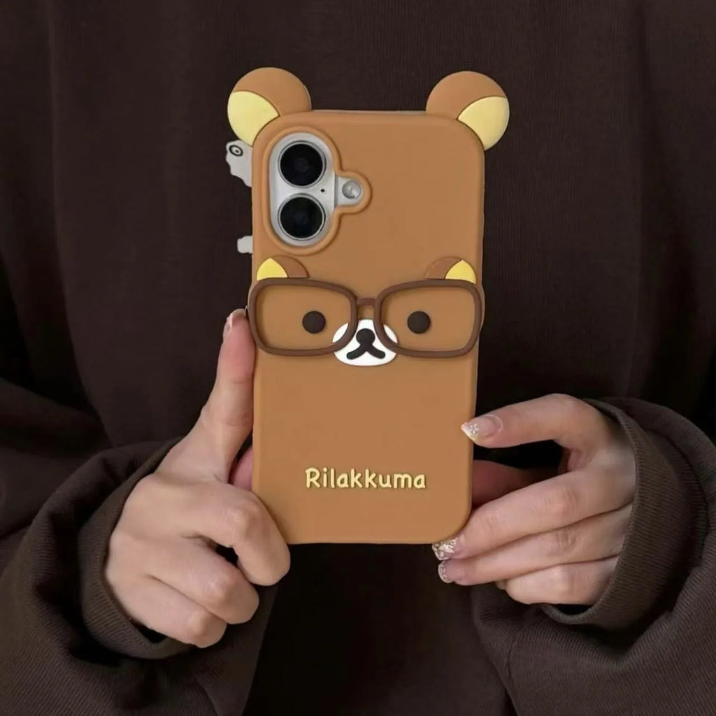 3D Rotate Lollipop Rilakkuma Cartoon Silicon Soft Phone Case for iPhone 17 16 Pro Max 15 Plus 14 Pro 13 12 11 7 8 Plus 5 5S SE