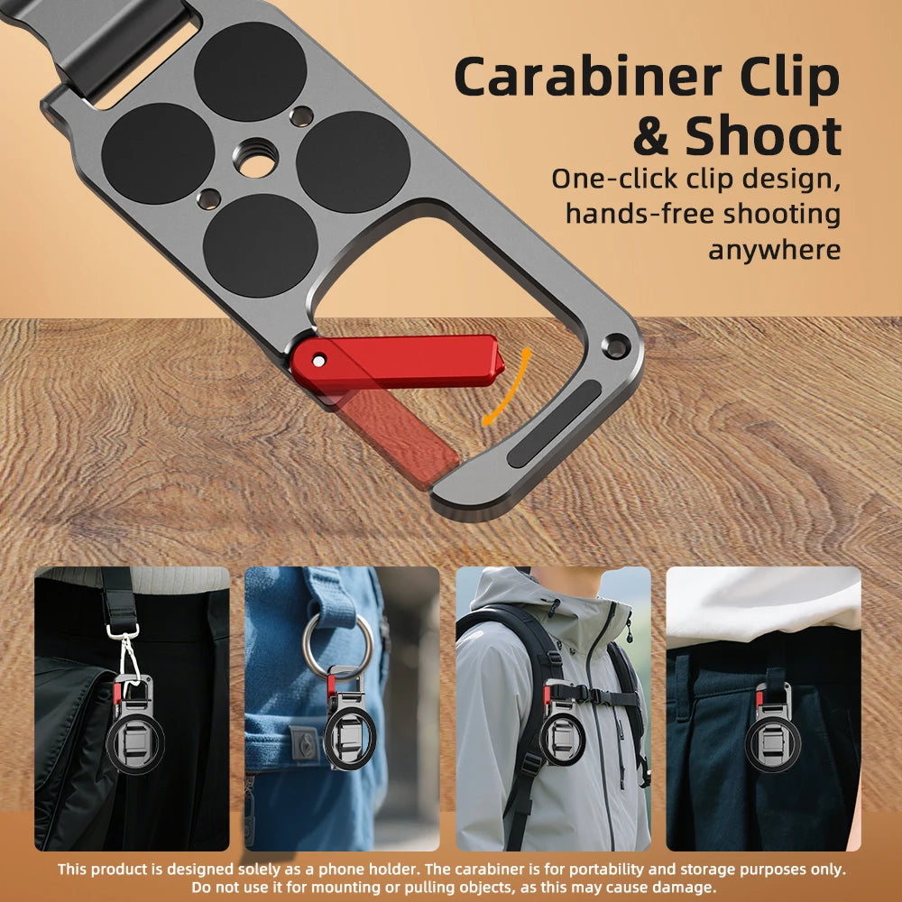 Flymile Magnetic Phone Holder Carabiner Mount for iphone 17 16 15 14 Accessories Handle Tripod Adapter Compatible with MagSafe