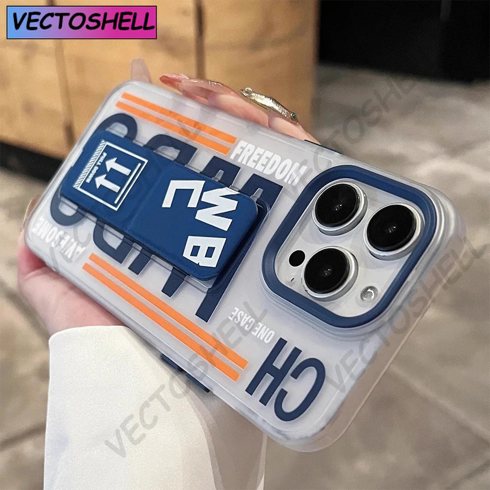 Matte Anti-slip Wristband Holder Phone Case for iPhone17 15 14 13 16 Pro Max Full Shockproof Folding Bracket Hard Bumper Cover