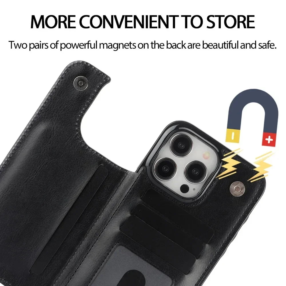 Wallet Flip Phone Case For iPhone 16 15 Pro Max 14 11 13 12 Mini XR 7 8 Plus SE 2020 2022 Card Slots Holder PU Leather Cover