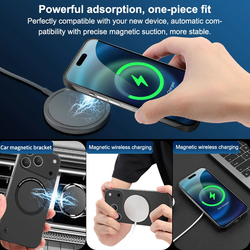 Frameless Ultra Thin Magnetic Phone Case For iPhone 17 Air 16 16E 15 14 Plus 13 12 11 Pro Max For Magsafe Soft PC Back Cover