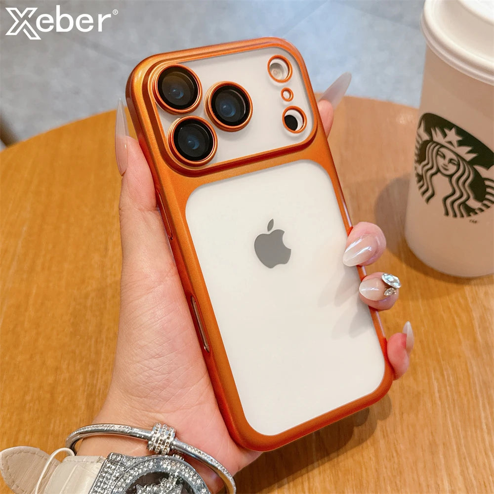 Luxury Frosted Transparent Matte Phone Case For iPhone 16 15 17 Pro Max Air 14 13 12 11 Metallic Color Frame Protection Cover