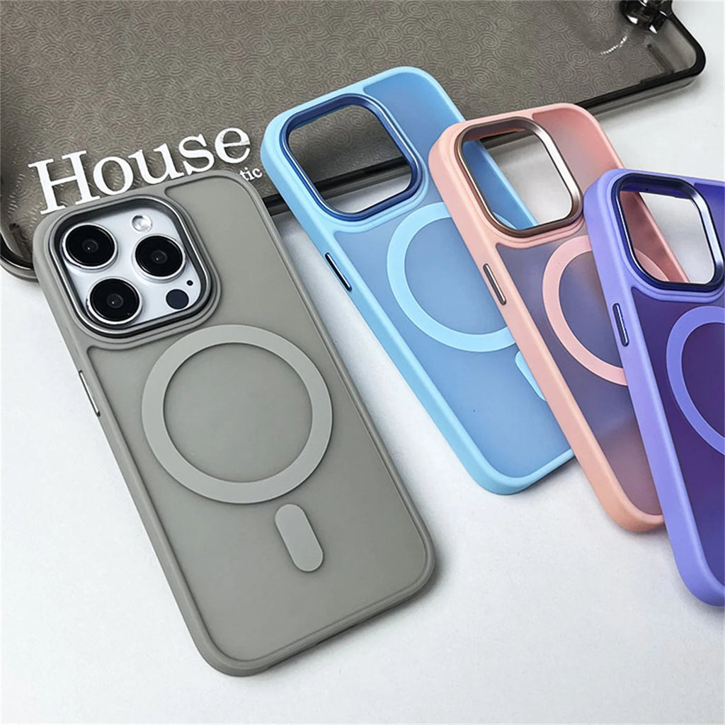 Magnetic Translucency Case Fashion Matte Frosted Magsafe Splice Color Cover For iPhone 16 15 14 13 12 11 Pro Max 16 Plus