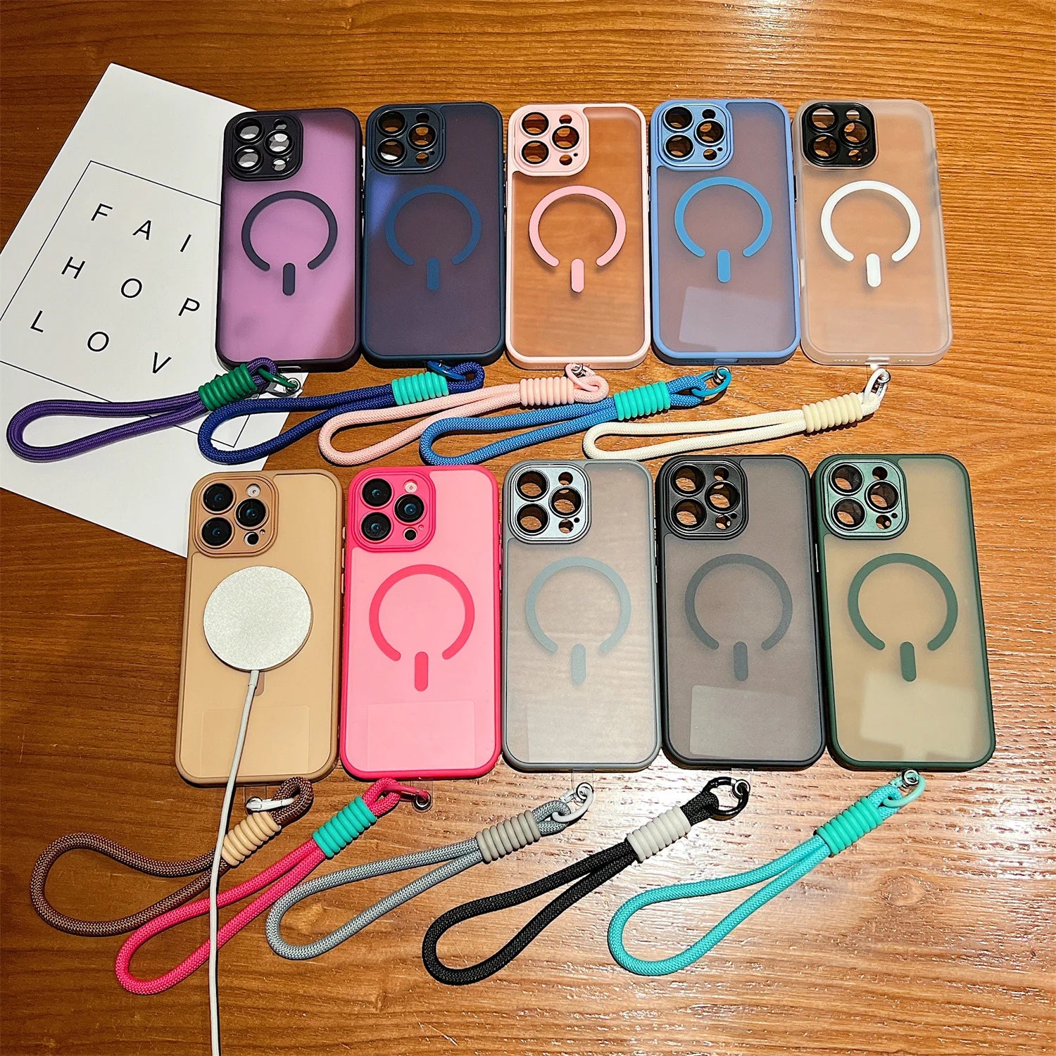 For iPhone 17 17Air 17Pro 17ProMax Magsafe Wireless Charge Matte Translucent Cove With lanyard Magnetic Armor Shockproof Case