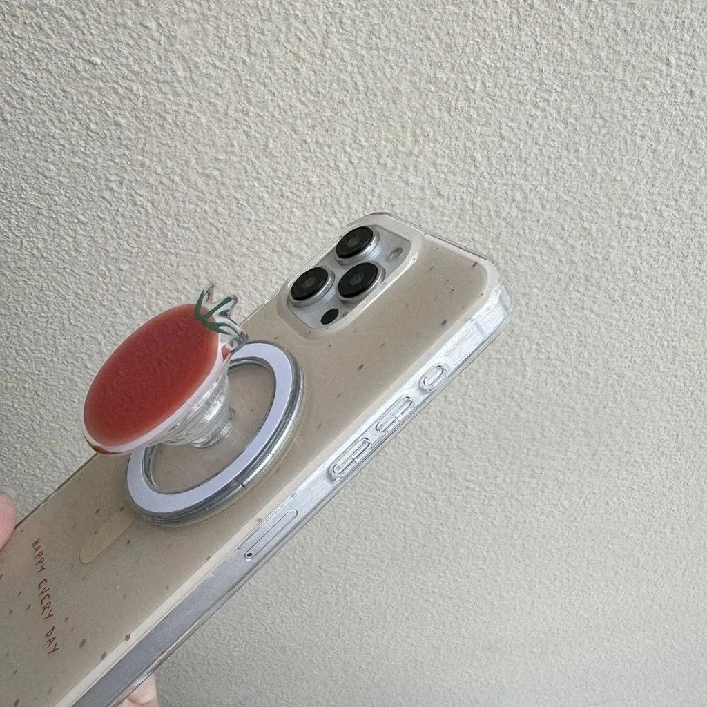 Ins Korea Cute 3D Mini Tomato Magsafe Magnetic Phone Stand Grip Tok Griptok Korea Folding Ring for IPhone Samsung Stand