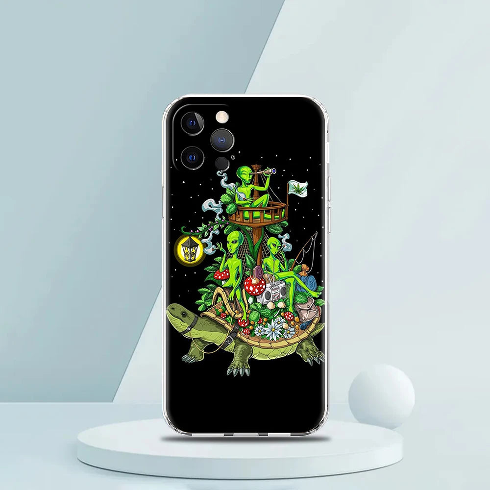 Cartoon Alien Cute Case for iPhone 16 15 14 13 12 Pro Max Cover Transparent Soft for iPhone 11 Pro Max 7 8 Plus XS XR Bags Capas