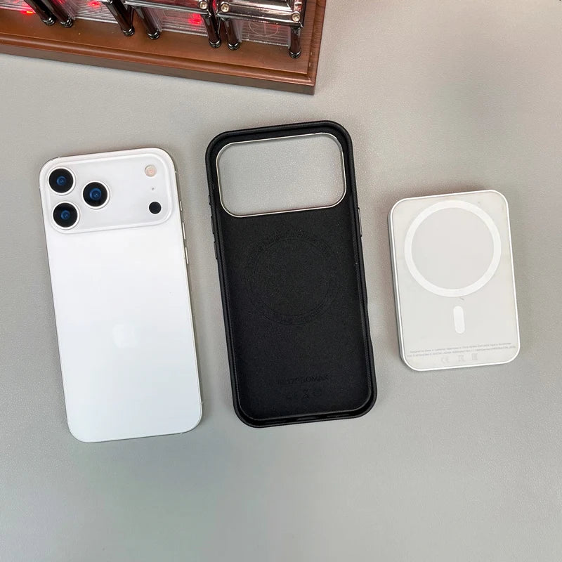 Diamond Relief Leather for MagSafe Case For iPhone 17 17Pro Max 16 Pro 15 14 13 Alloy Lens Wireless Charging Shockproof PC Cover