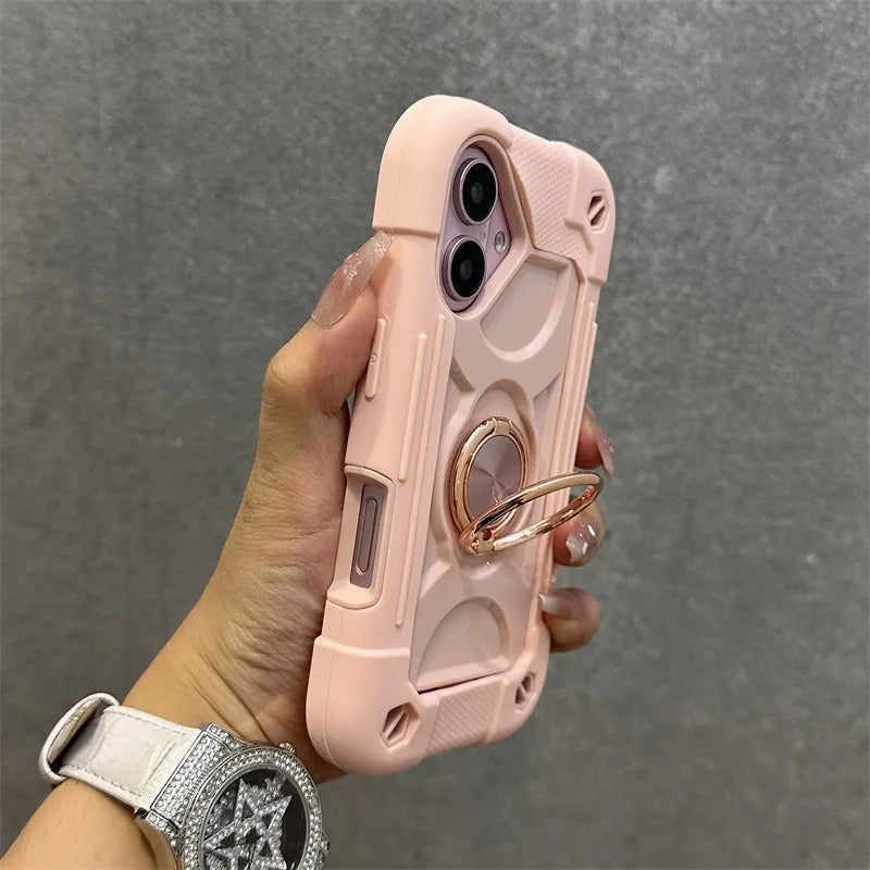 3 in 1 Ring Holder Heavy Duty Case for iPhone 16 17 15 14 13 12 11 Pro Max Plus Air Anti-knock Shockproof Lanyard Chain Cover